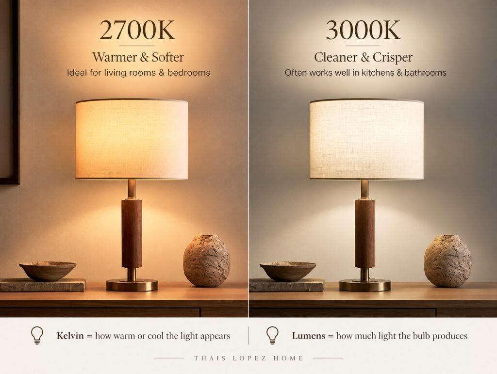 2700K vs. 3000K lighting comparison showing warmer and crisper residential light